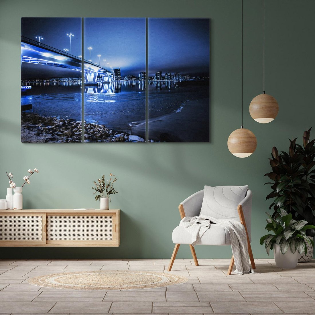 Obraz na płótnie 120x80 - Nocne miasto most - noc, miasto