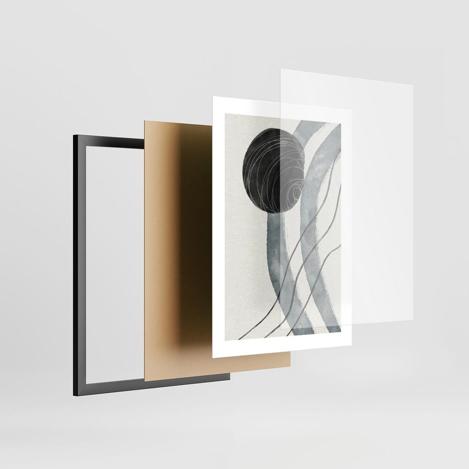 Plakat w ramie 30x40 - Abstrakcyjne Kształty w Szarościach - abstrakcja, akwarelowe plamy - rama czarna