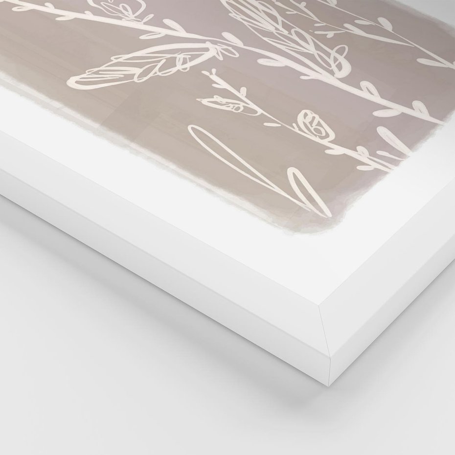 Plakat w ramie 50x70 - Roślinne Przeniknięcia - nowoczesny subtelny plakat, beżowy - rama biała