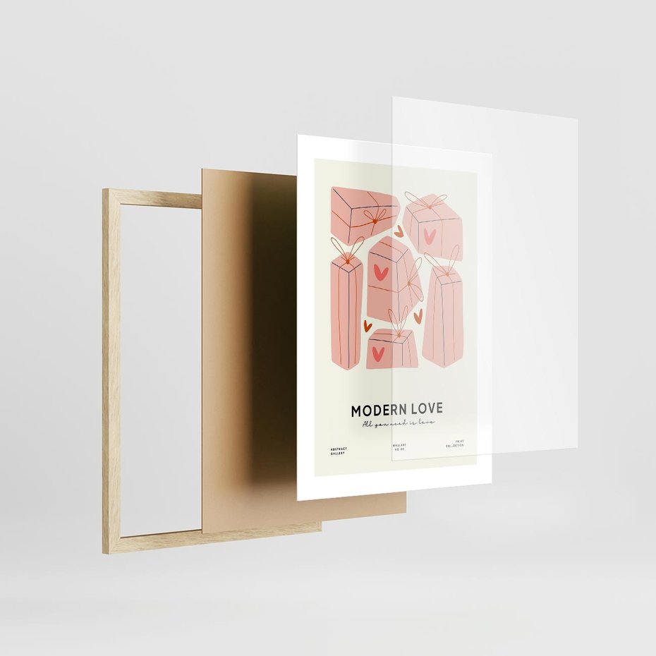 Plakat w ramie 30x40 - Nowoczesna Miłość - nowoczesna grafika, pastelowe kolory - rama drewno
