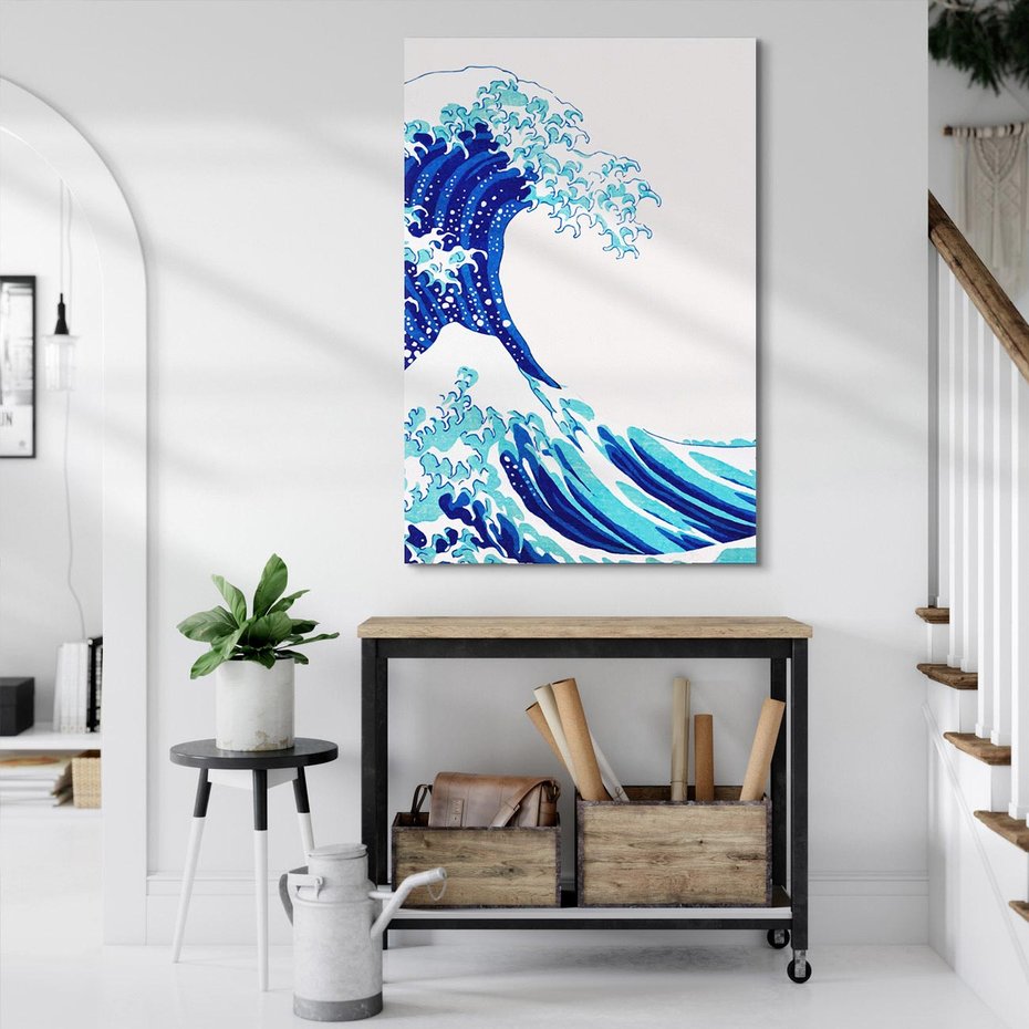 Obraz na płótnie 80x120 - Fala Japandi - wielka fala w Kaganawie, obraz Hokusai