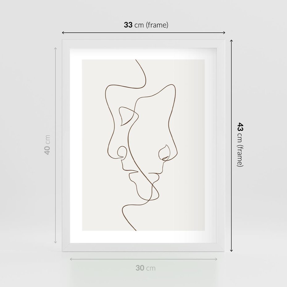 Plakat w ramie 30x40 - Jedna Linia, Dwie Twarze - minimalistyczny plakat, dwie twarze - rama biała