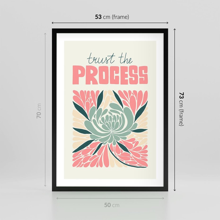 Plakat w ramie 50x70 - Rozbijające Barwy - abstrakcyjny pastelowy kwiat, wyrazista typografia - rama czarna