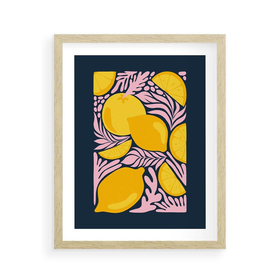 Plakat w ramie 40x50 - Kreatywne Rytmy - granatowe tło, nowoczesna kompozycja - rama drewno