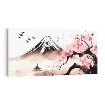 Obraz na płótnie 140x70 - Krajobraz Japonii - akwarela na papirusie, japonia