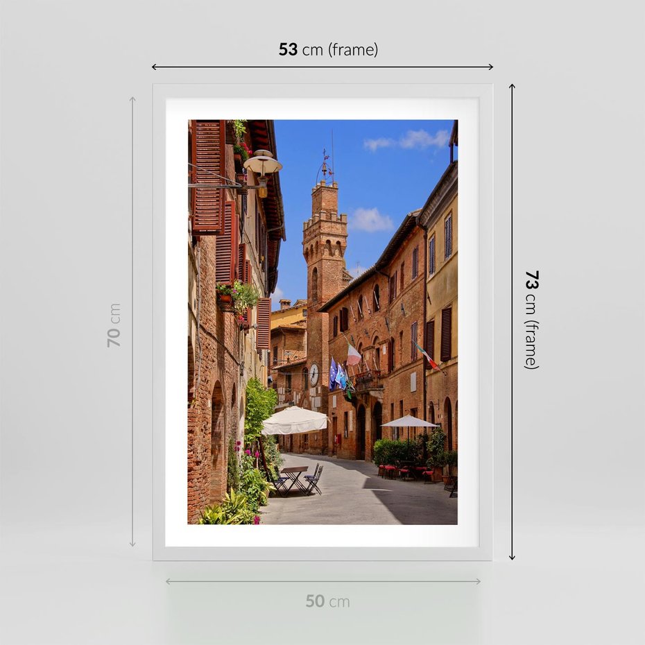 Plakat w ramie 50x70 - Urok włoskich uliczek - włoskie, uliczki - rama biała