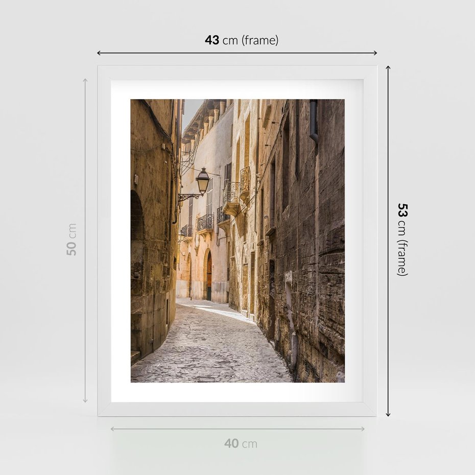 Plakat w ramie 40x50 - Perspektywa Uliczki - uliczka, perspektywa - rama biała