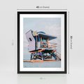 Plakat w ramie 40x50 - Plażowa Kolorystyka: Budka Ratownika w Pastelach - pastelowa budka ratownika, plaża Miami - rama czarna