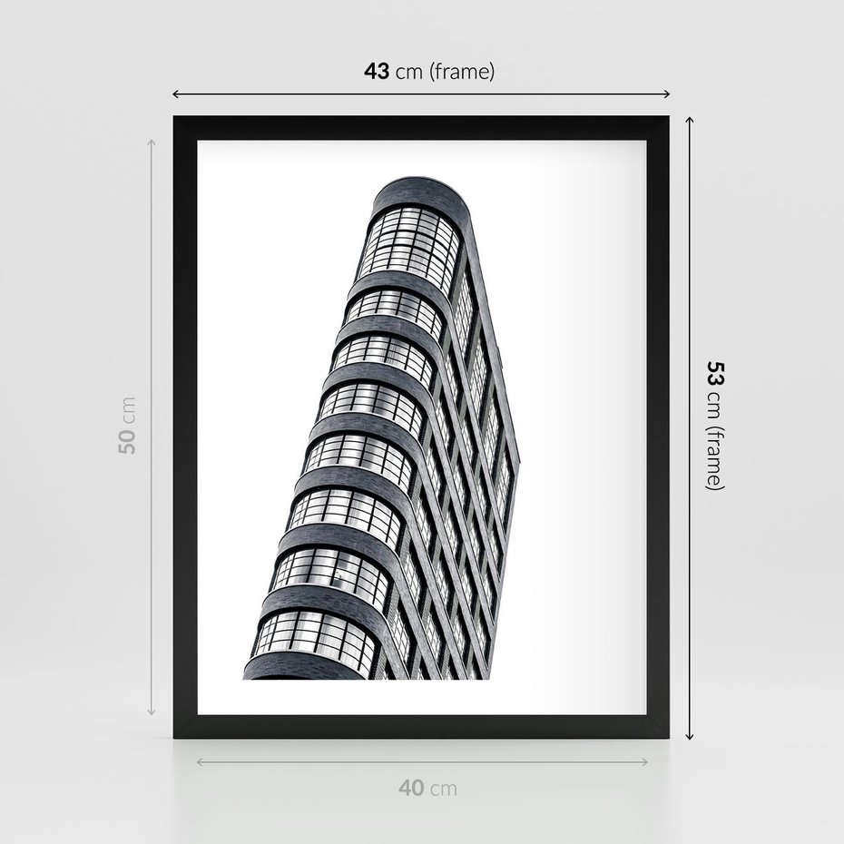 Plakat w ramie 40x50 - Wieżowiec na Monochromatycznym Obrazie - architektura, wieżowiec - rama czarna
