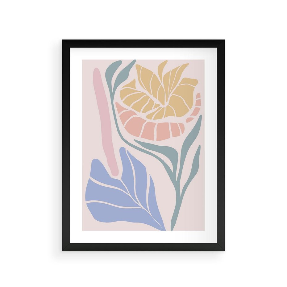 Plakat w ramie 30x40 - Wyjątkowe Ukojenie - pastelowe kwiaty, na beżowym tle - rama czarna