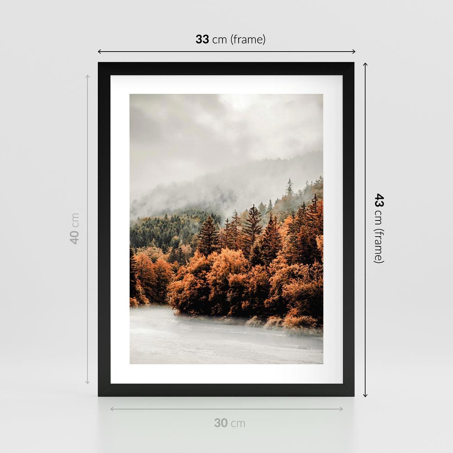 Plakat w ramie 30x40 - Jesienna Mgła - las, góry - rama czarna