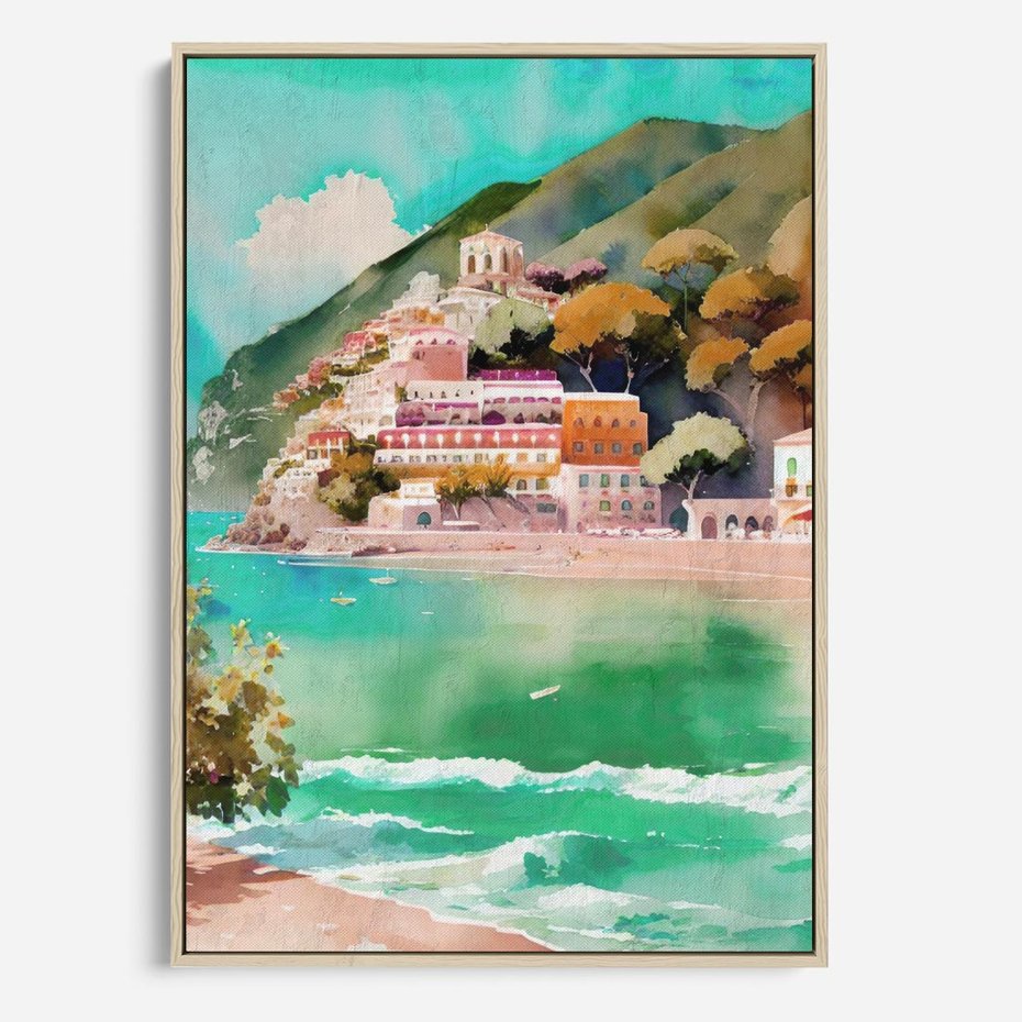 Obraz w ramie 50x70 - Na Zboczu - akwarela, nadmorski pejzaż - rama drewno