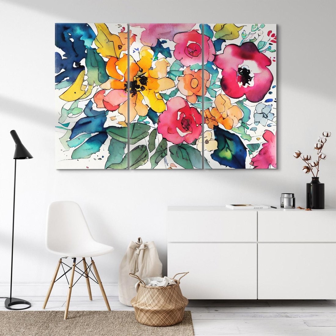 Obraz na płótnie 120x80 - Kwiatowy Impuls Kolorów - abstrakcyjne kolorowe kwiaty, szkic