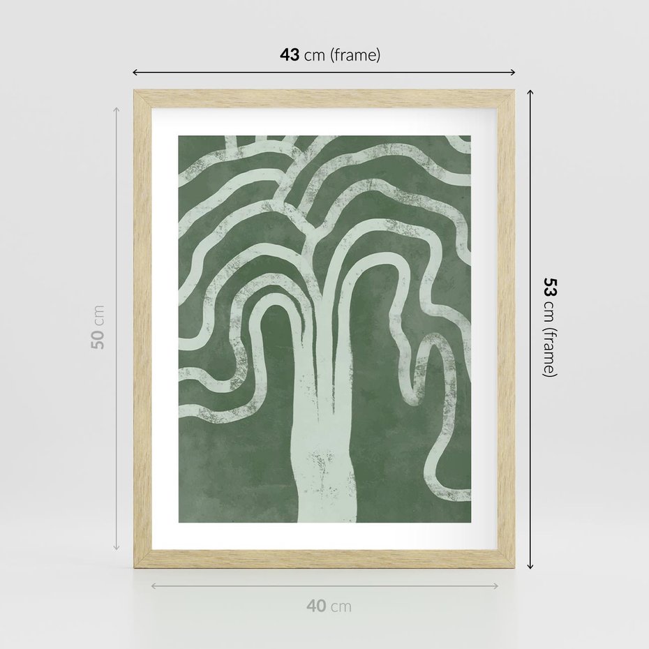 Plakat w ramie 40x50 - Inspirujące Zawiłości Zieleni - abstrakcyjny kształt, zielony plakat - rama drewno