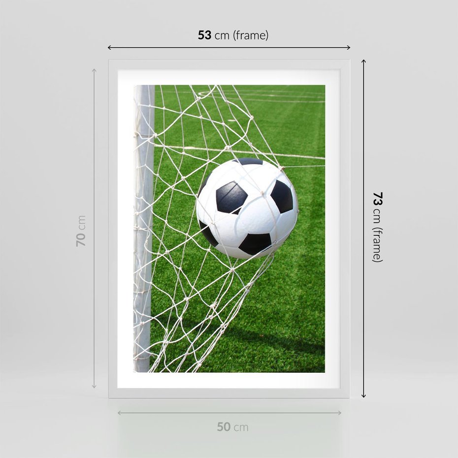 Plakat w ramie 50x70 - Namiętność Piłki i Gola - piłka nożna, gol - rama biała