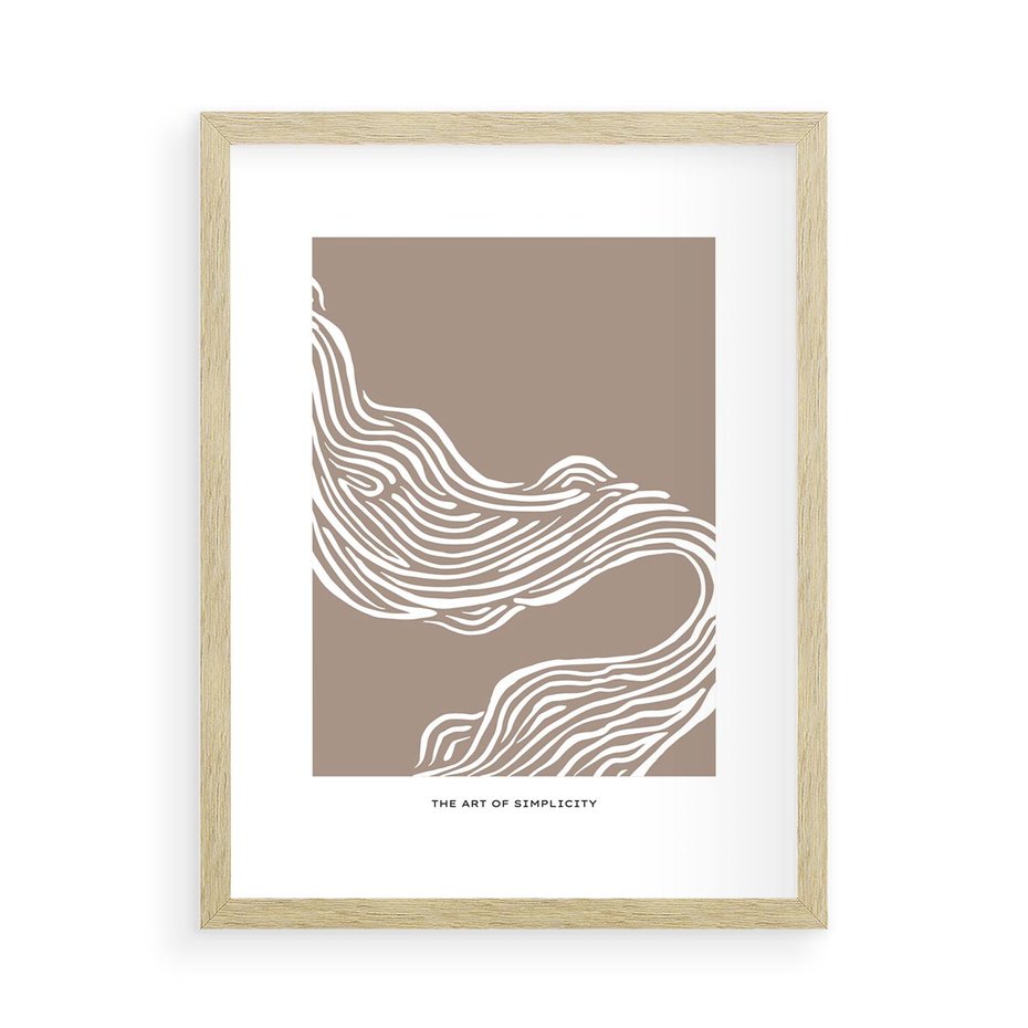 Plakat w ramie 50x70 - Harmonijne Granice - sztuka minimalizmu, biała rycina - rama drewno