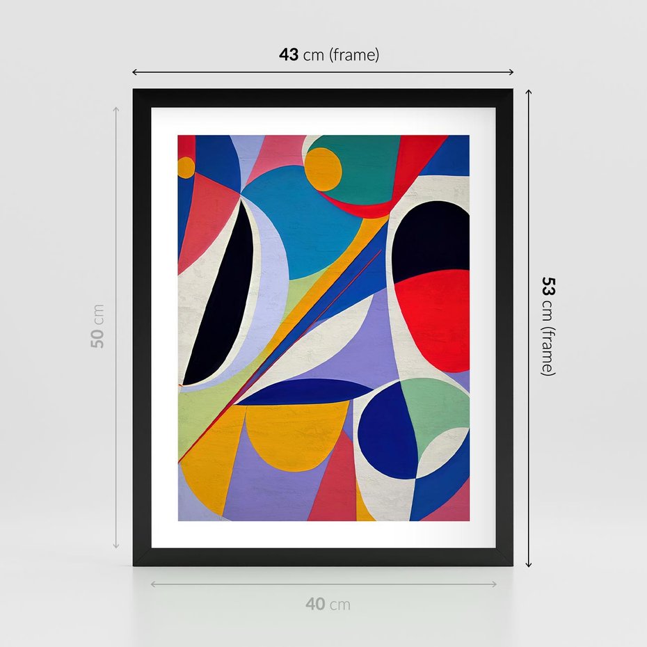 Plakat w ramie 40x50 - Kolorowe Przesunięcia Kształtów - abstrakcyjny obraz olejny, żywe kolory - rama czarna
