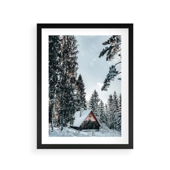 Plakat w ramie 40x50 - Górska Uroda Zimą: Dom w Śniegu - domek w górach, zima - rama czarna