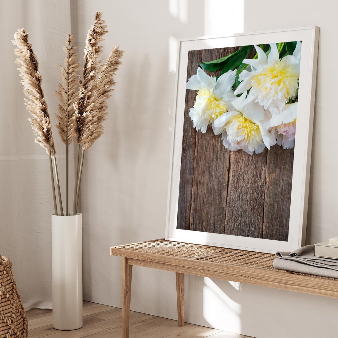 Plakat w ramie 30x40 - Relaksująca Harmonia - kwiaty, spa - rama biała