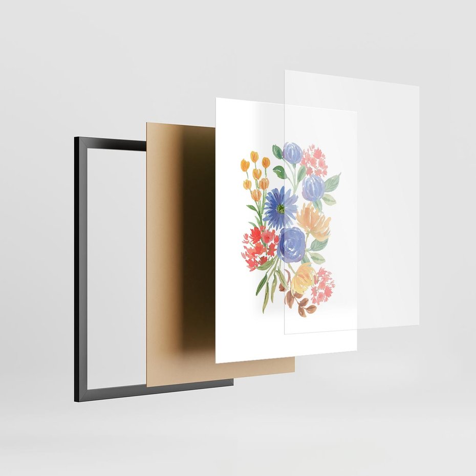 Plakat w ramie 30x40 - Kwiatowe Światło - akwarelowe kwiaty, bukiet - rama czarna