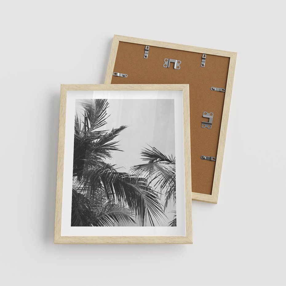 Plakat w ramie 40x50 - Palmy w Monochromii - palmy, tropikalne palmy - rama drewno