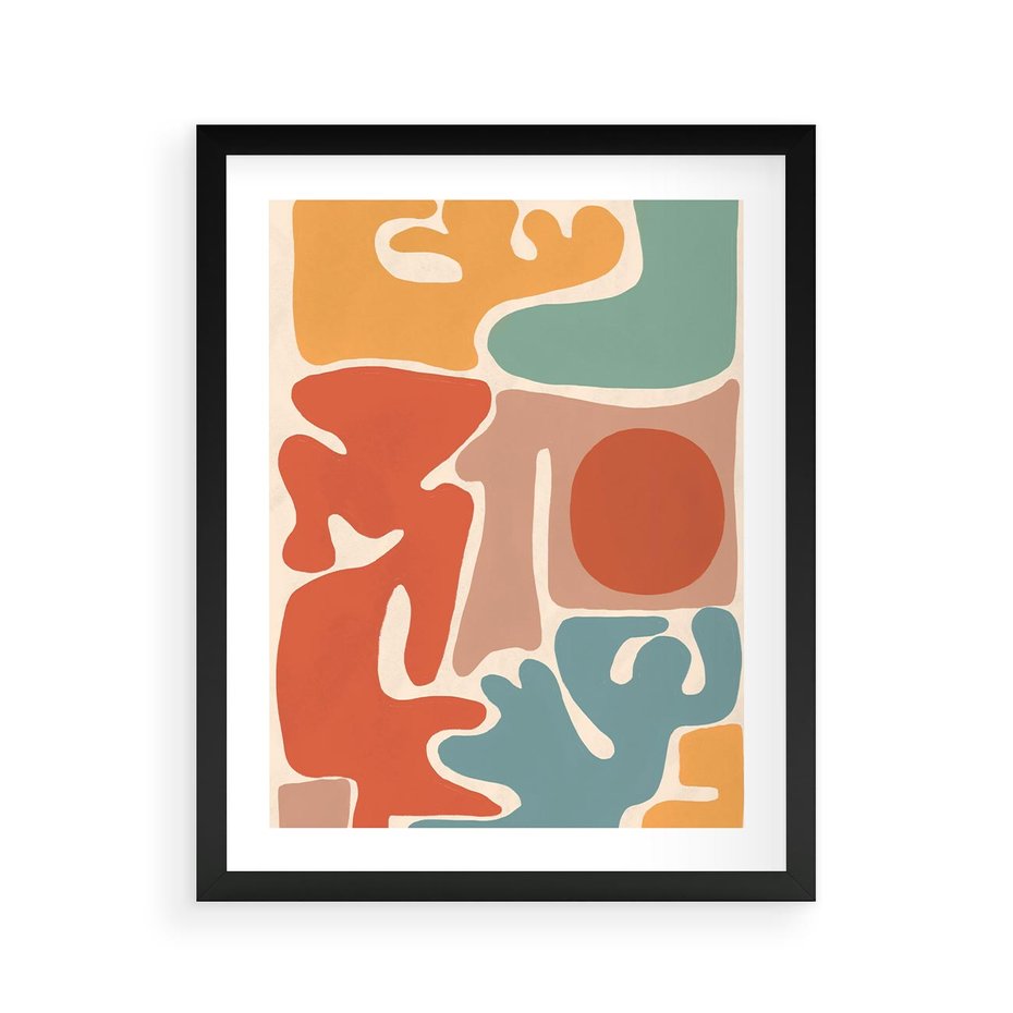 Plakat w ramie 40x50 - Pastelowa Symfonia Kształtów - abstrakcyjne kolorowe formy, pastelowe kolory - rama czarna