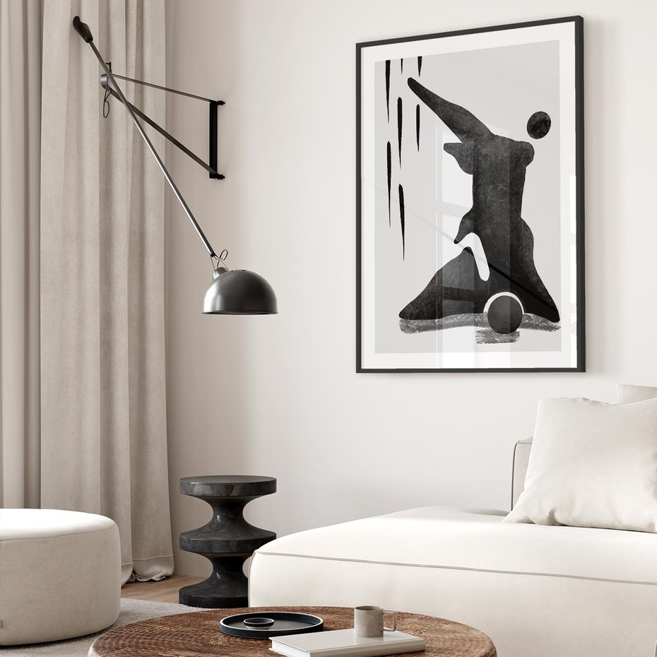 Plakat w ramie 30x40 - Czarno-Biała Grafika Postaci - nowoczesna grafika, plakat - rama czarna