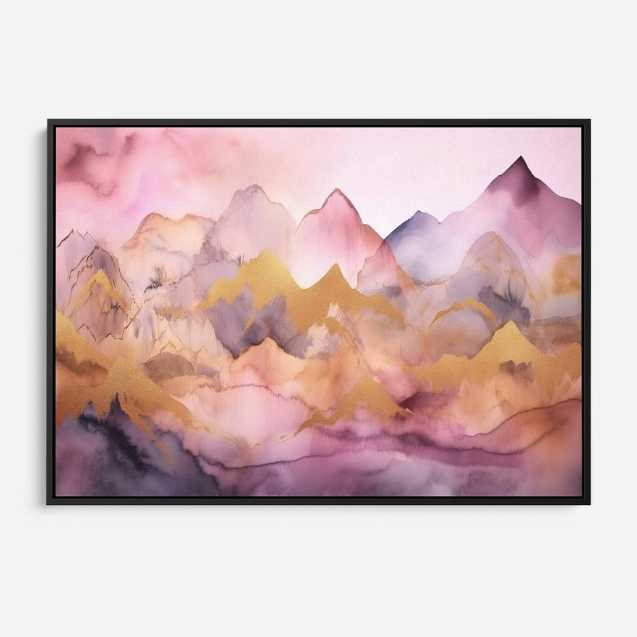 Obraz w ramie 70x50 - Pastelowe Wzgórza - pastelowe, różowe góry - rama czarna