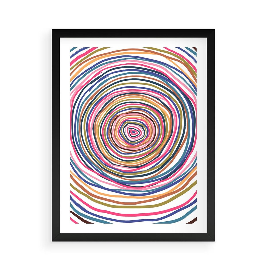 Plakat w ramie 50x70 - Cyrkulująca Harmonia - kolorowe etniczne wzory, tęczowe żywe kolory - rama czarna