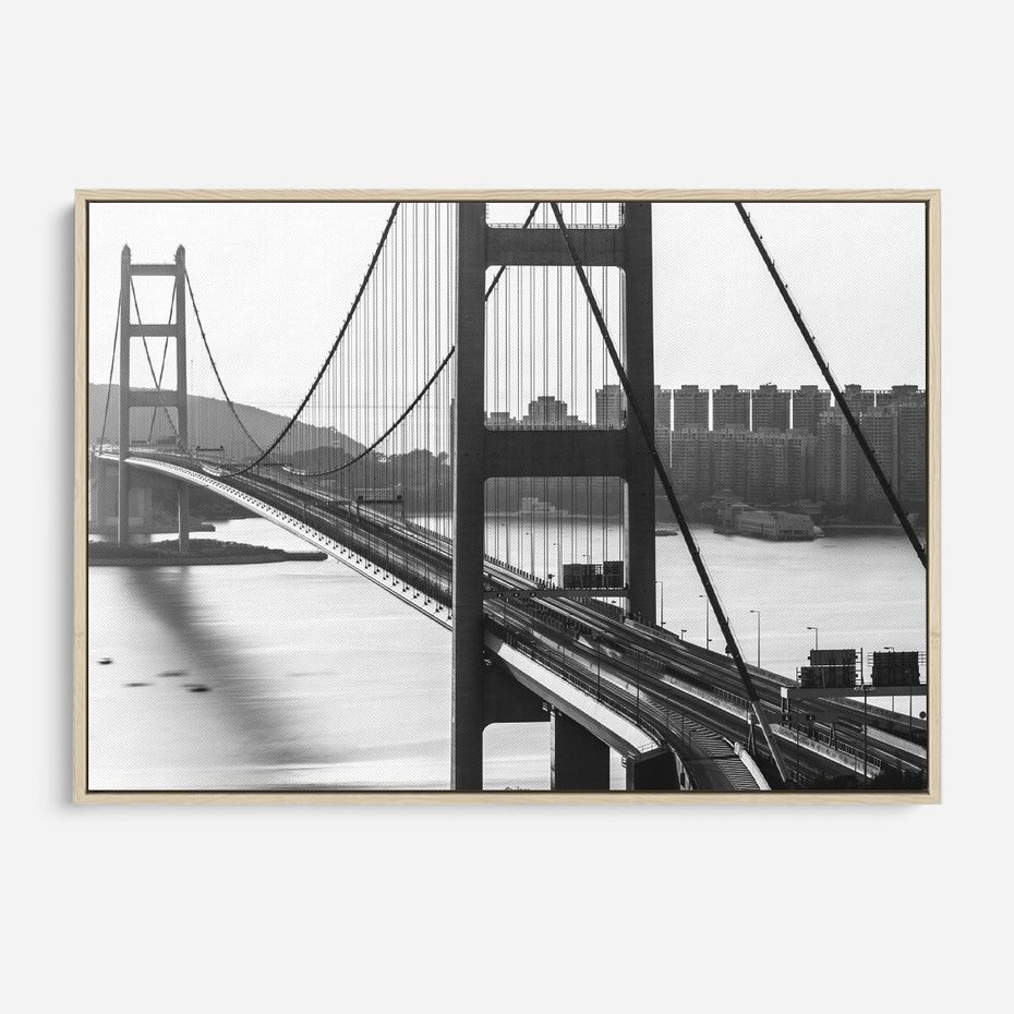 Obraz w ramie 70x50 - Ikona Miasta - most Nowy Jork, czarno biała fotografia - rama drewno