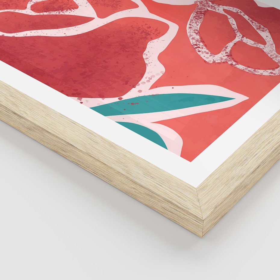 Plakat w ramie 40x50 - Rozkwitające Kształty - nowoczesny plakat, abstrakcyjne róże - rama drewno