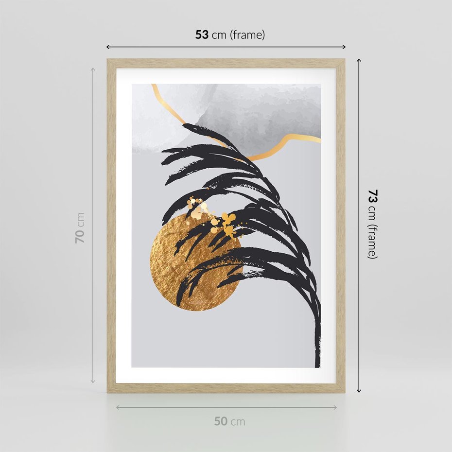 Plakat w ramie 50x70 - Palma w Szkicu - nowoczesna grafika, palma - rama drewno