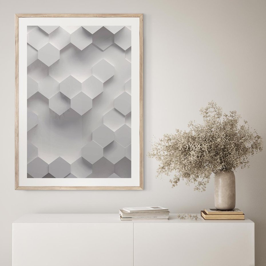 Plakat w ramie 40x50 - Kreatywna Forma - geometryczny, 3D - rama drewno