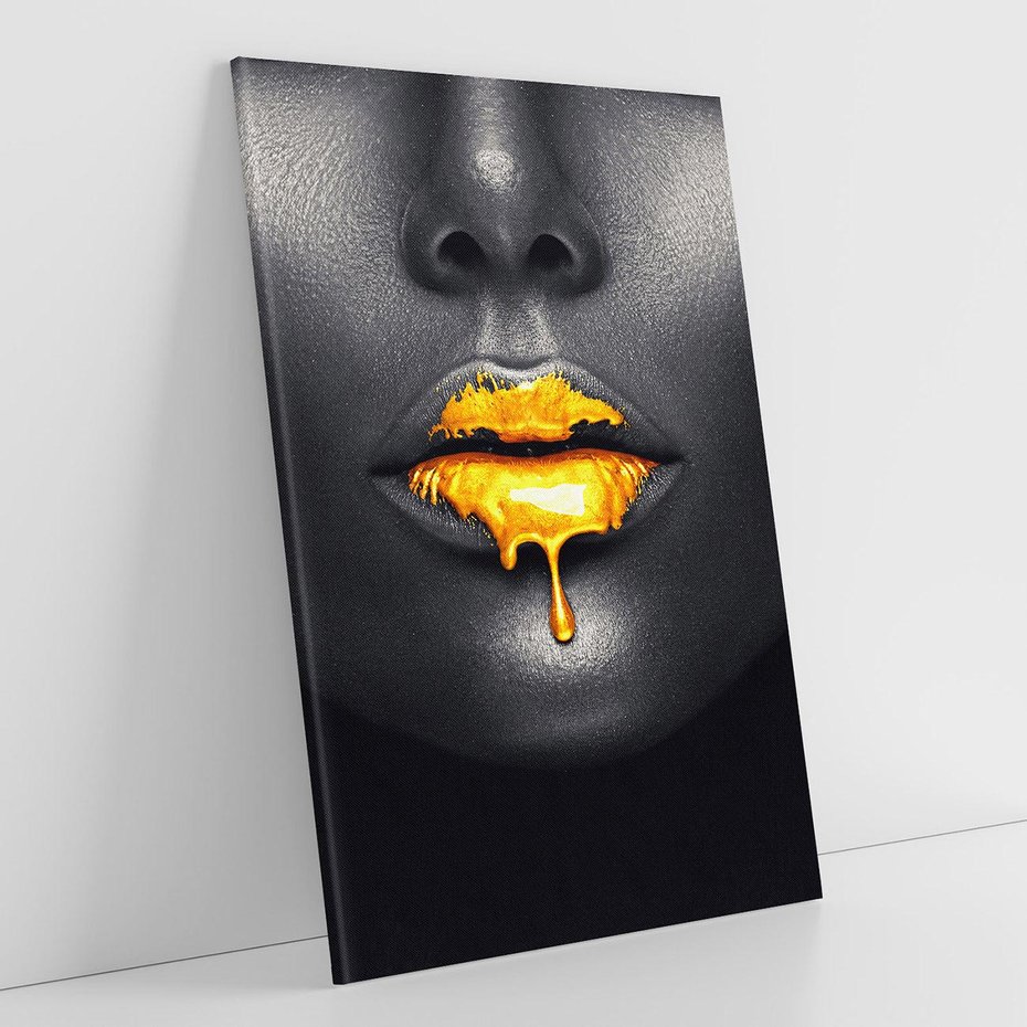 Obraz na płótnie 50x70 - Złote Usta Kobiety - złote, usta
