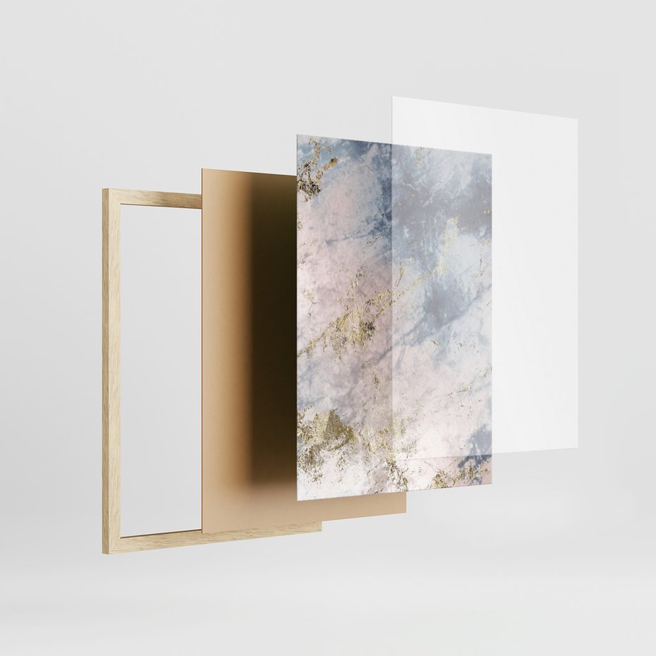 Zestaw obrazy w ramie 50x70 galeria - Marmur, złoto, błękit, turkus - rama drewno