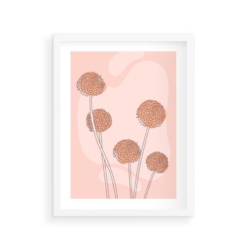 Plakat w ramie 30x40 - Rozkwitające Emocje - minimalistyczny plakat, pudrowe kwiaty - rama biała