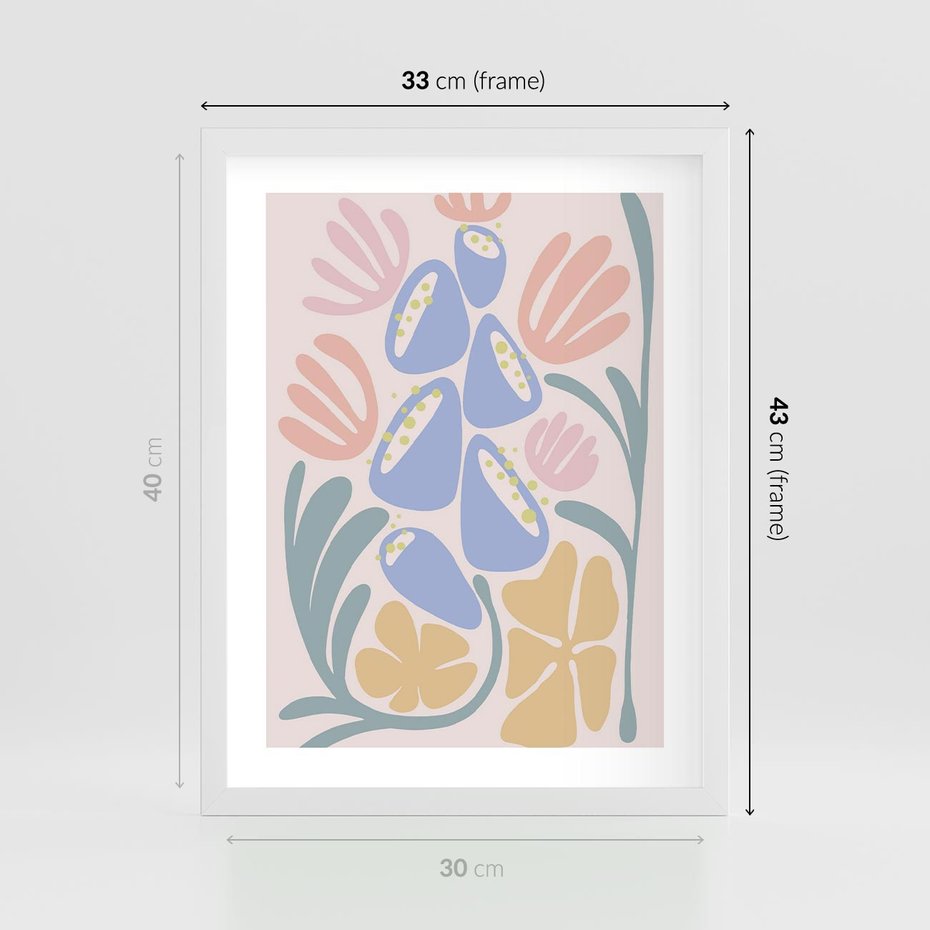 Plakat w ramie 30x40 - Minimalistycznie i Pastelowo - pastelowe kwiaty, na beżowym tle - rama biała