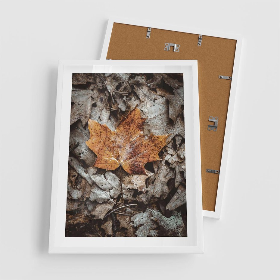 Plakat w ramie 50x70 - Jesienne Czarowanie - suchy liść, żółty - rama biała