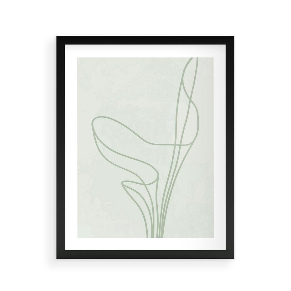 Plakat w ramie 40x50 - Zielona Równowaga Linii - abstrakcyjne delikatne zielone linie, nowoczesny plakat - rama czarna