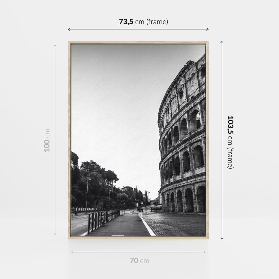 Obraz w ramie 70x100 - Echa Historii - czarno biała fotografia, koloseum - rama drewno