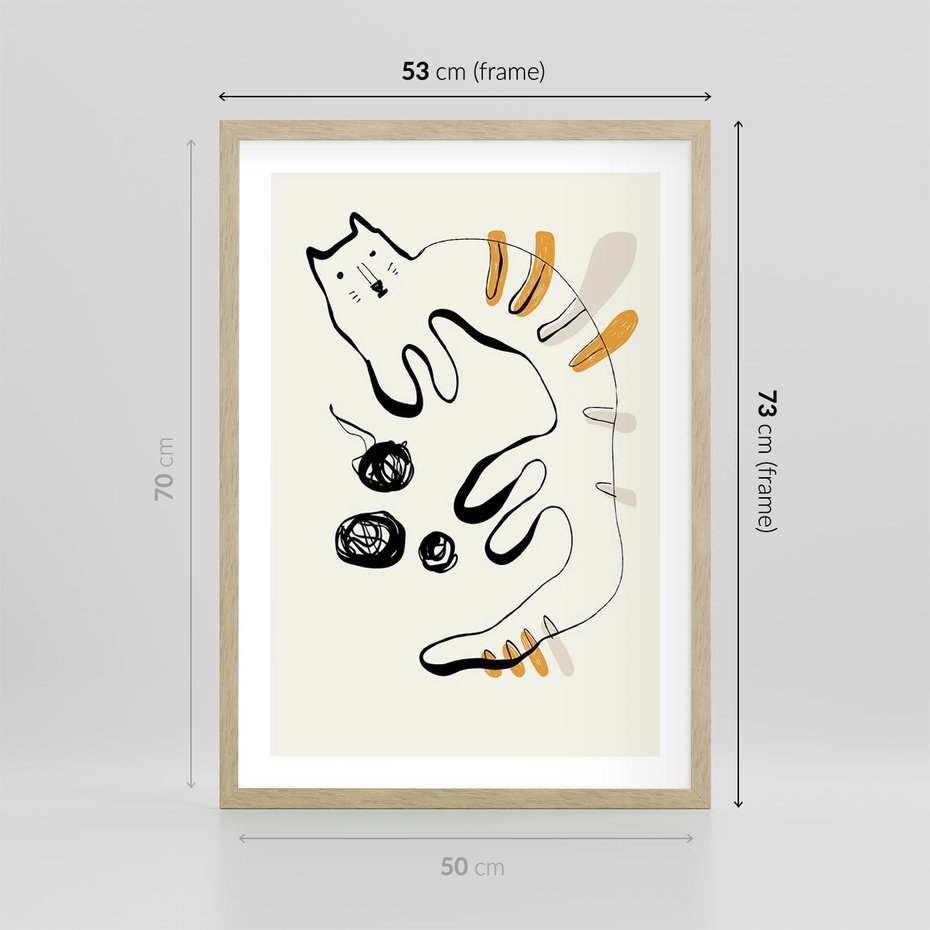 Plakat w ramie 50x70 - Picassowska Abstrakcja Kota - abstrakcyjna grafika kota, jak picasso - rama drewno