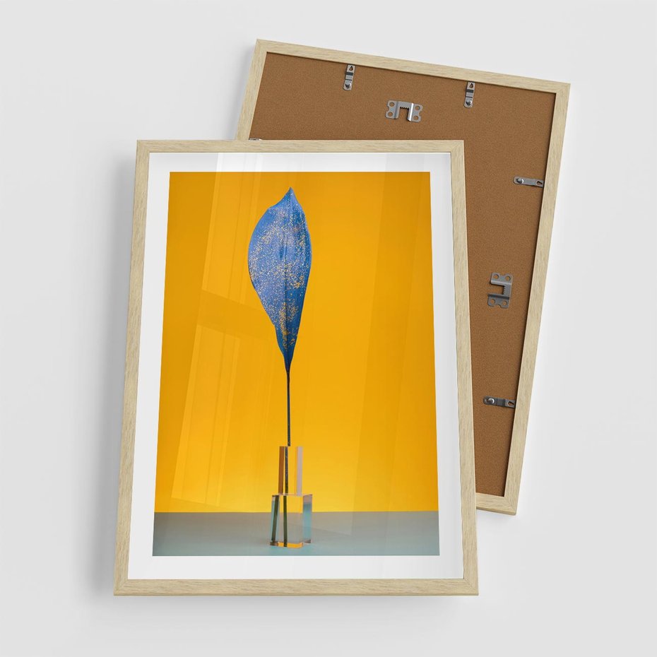 Plakat w ramie 50x70 - Niebiańskie liście - liść, liście - rama drewno