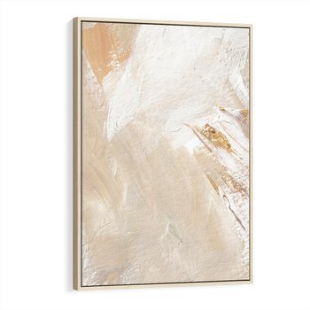 Obraz w ramie 80x120 - Elegancja w Złocistym Chaosie - złoto beż, abstrakcja - rama drewno