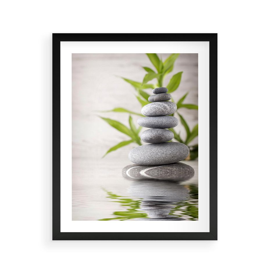 Plakat w ramie 40x50 - Spa kamienie: naturalne piękno - spa, kamienie - rama czarna