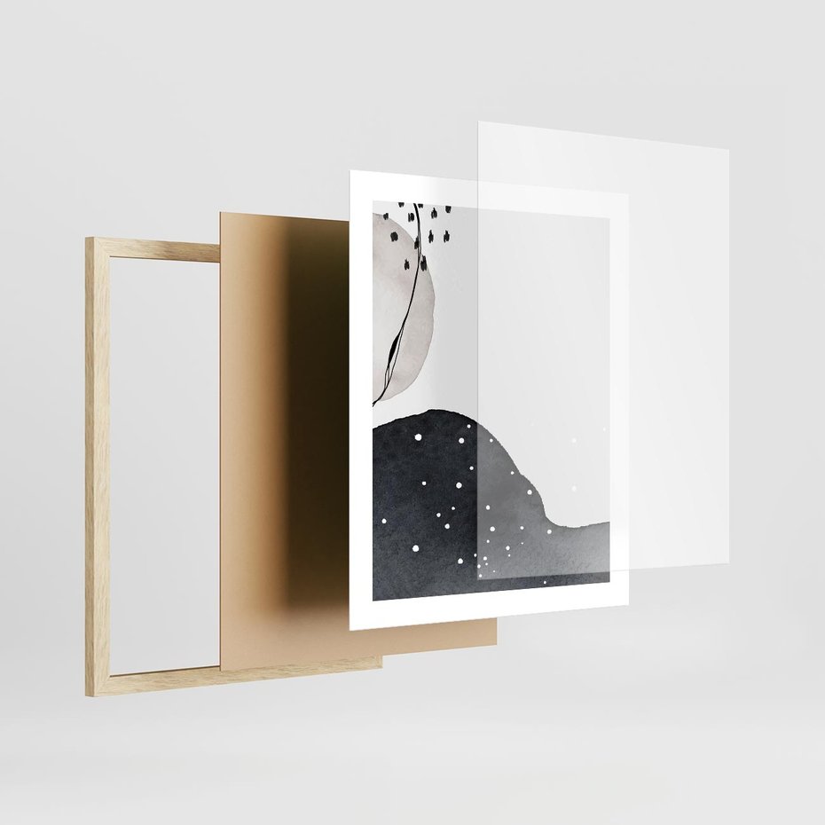 Plakat w ramie 40x50 - Szara Abstrakcja - abstrakcja, akwarela - rama drewno
