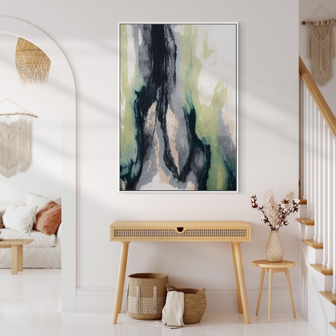 Obraz w ramie 50x70 - Sfumowane zmysły artysty - rozmyte kolory, zieleń - rama biała