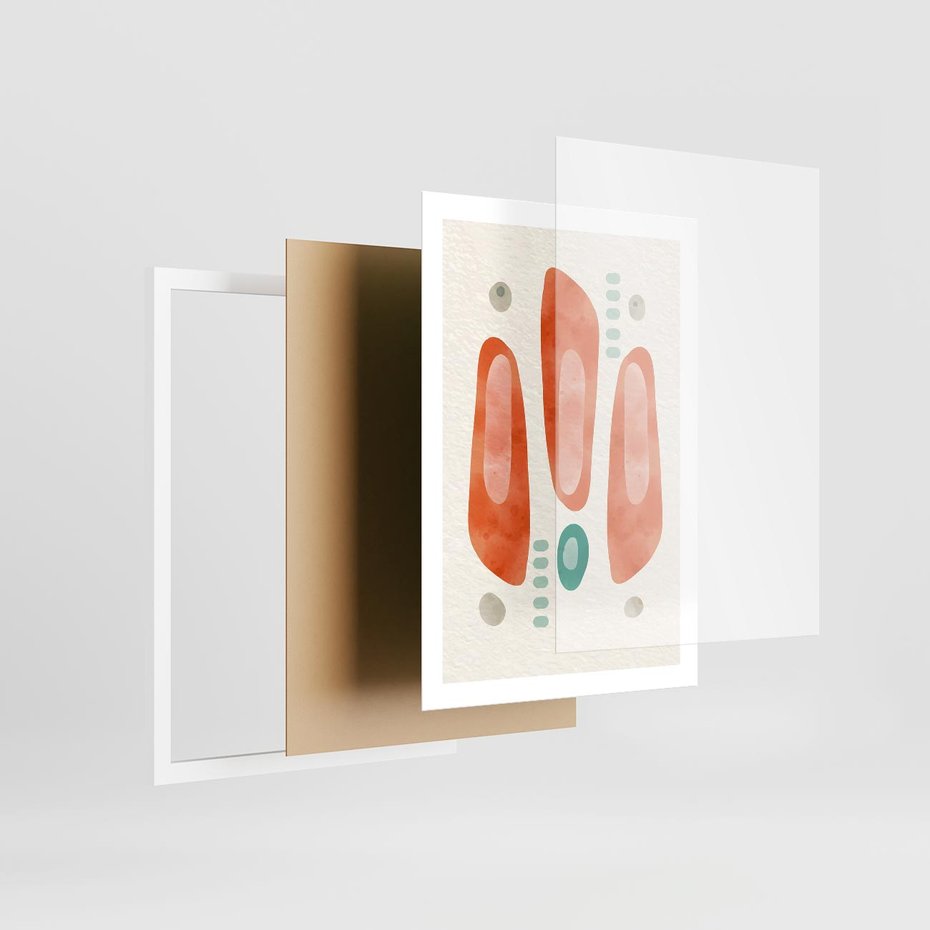 Plakat w ramie 50x70 - Księga Barw - abstrakcyjne formy, dominujący kolor pomarańczowy - rama biała