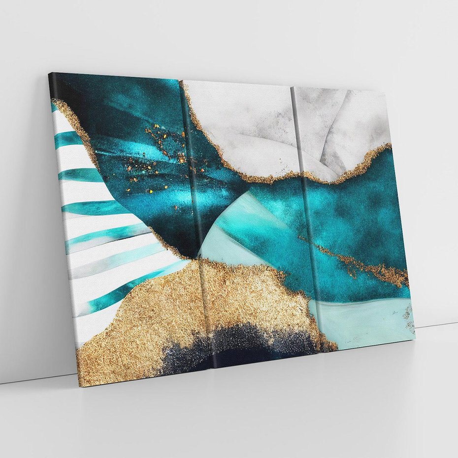 Obraz na płótnie 120x80 - Rozlane Turkusy - Turkusowe plamy, złote elementy