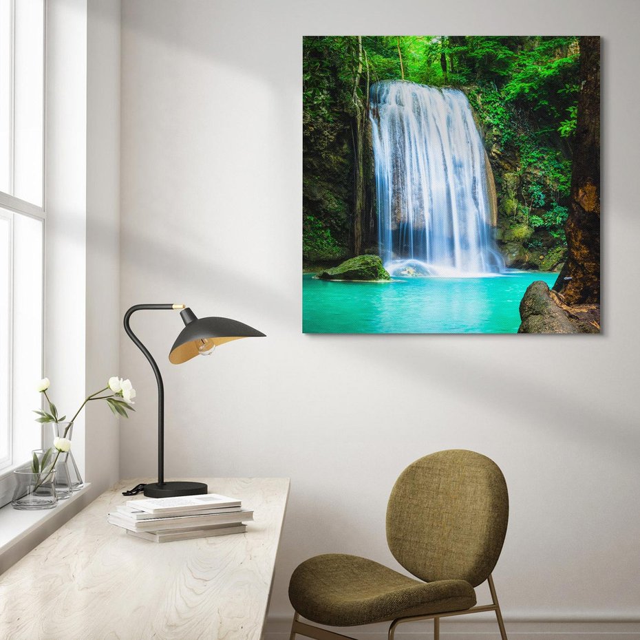 Obraz na płótnie 80x80 - : Moc Natury - wodospad, rzeka