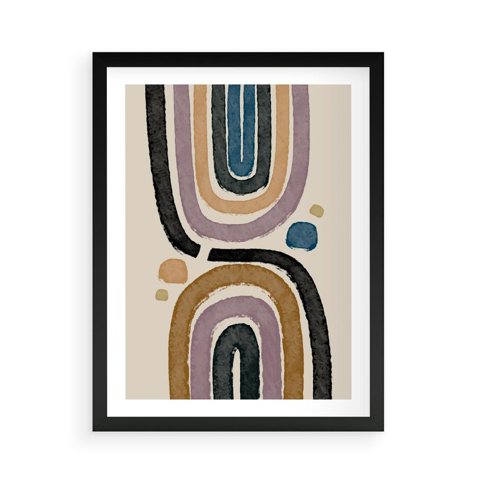 Plakat w ramie 50x70 - Taniec Przenikających Kształtów - abstrakcyjne tęcze, kompozycja - rama czarna